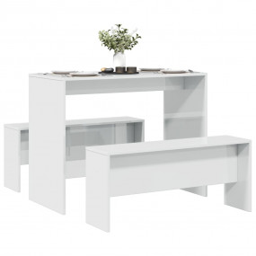 Dining Table and Bench Set High Gloss White Engineered ...