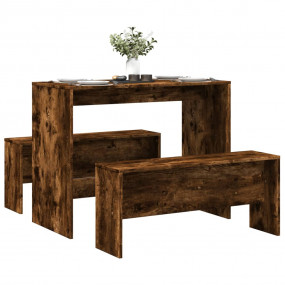 Dining Table And Bench Set Smoked oak Engineered wood C...