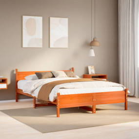Bed Frame Wax Brown Solid Pine Wood Small Double Bed Fr...