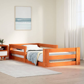 Bed Frame Wax Brown Solid pine wood and plywood slats T...