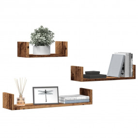 Wall Shelf Set of 3 Old Wood Engineered wood Small, Med...