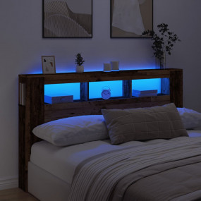 LED Headboard Old wood Engineered wood Large LED Headbo...