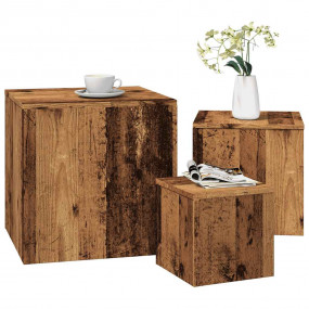 Side Table Set of 3 Old wood Engineered wood Small Dura...