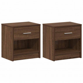 Bedside Cabinet Set of 2 Brown Oak Engineered Wood Comp...