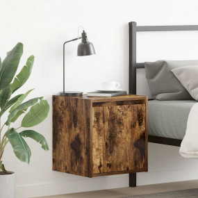 Wall-mounted Bedside Cabinet Set of 2 Smoked Oak Engine...