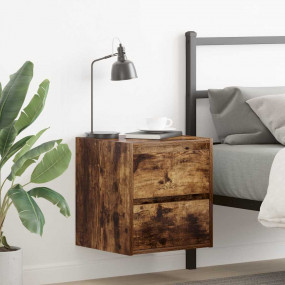 Wall-mounted Bedside Cabinet Set of 2 Smoked Oak Engine...