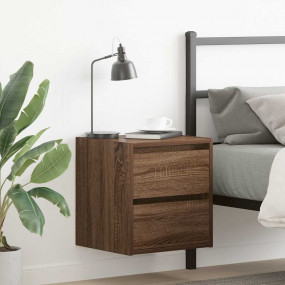 Wall-mounted Bedside Cabinet Set of 2 Brown oak Enginee...