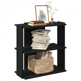 Bookcase Black Engineered Wood 3-Tier Bookcase Rectangu...