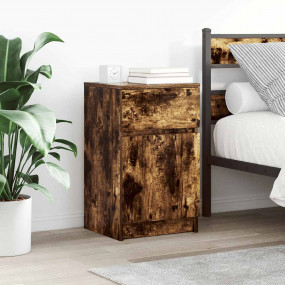 Bedside Cabinet Set of 2 Smoked Oak Engineered Wood Sta...