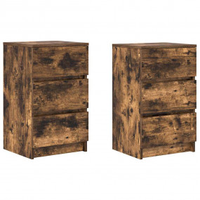 Bedside Cabinet Set of 2 Smoked Oak Engineered Wood