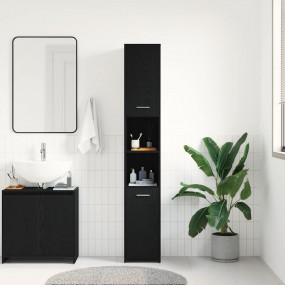 Bathroom Cabinet Black Oak Engineered Wood Tall Bathroo...