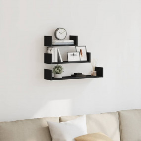 Wall Shelf Set of 3 Black Oak Engineered wood Large Wal...