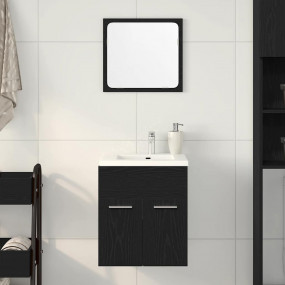 Bathroom Furniture Set Black Oak Engineered Wood, Glass...