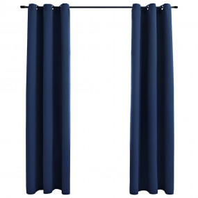 Blackout Curtains with Rings 2 pcs Navy Blue 37"x84" Fa...