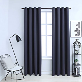 Blackout Curtains with Rings 2 pcs Anthracite 54"x84" F...