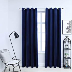 Blackout Curtains with Rings 2 pcs Navy Blue 54"x63" Ve...