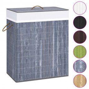 Bamboo Laundry Basket with 2 Sections Gray 26.4 gal
