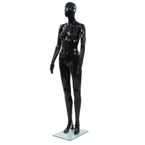 Full Body Female Mannequin with Glass Base Glossy Black...