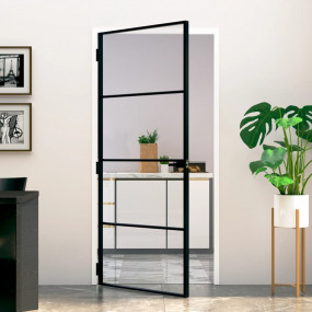 Interior Door Black 36.6"x79.3" Tempered Glass&Aluminum...