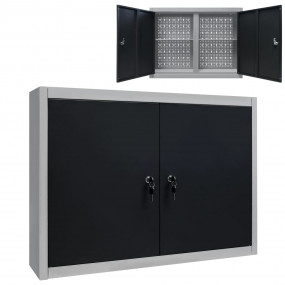 Wall Mounted Tool Cabinet Industrial Style Metal Gray a...