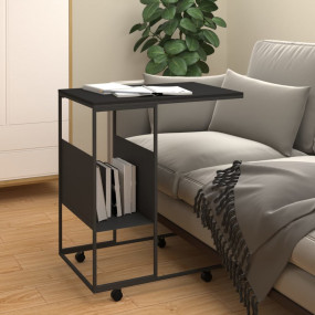 Side Table with Wheels Black 21.7"x14.2"x25" Engineered...