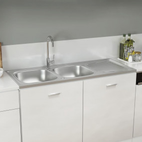 Kitchen Sink with Double Sinks Silver 47.2"x19.7"x6.1" ...