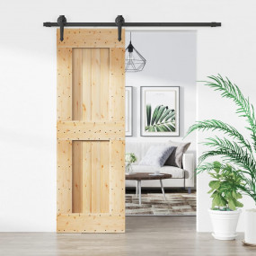 Sliding Door with Hardware Set 27.6"x82.7" Solid Wood P...
