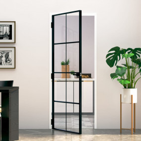 Interior Door Black 29.9"x79.3" Tempered Glass&Aluminum...
