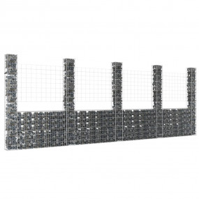 U-shape Gabion Basket with 5 Posts Iron 196.9"x7.9"x78....