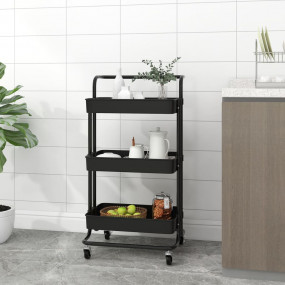 3-Tier Kitchen Trolley Black 16.5"x13.8"x33.5" Iron and...