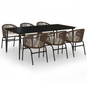 7 Piece Patio Dining Set Brown
