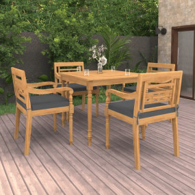 5 Piece Patio Dining Set with Cushions Solid Teak Wood