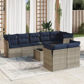 9 Piece Patio Sofa Set with Cushions Gray Poly Rattan