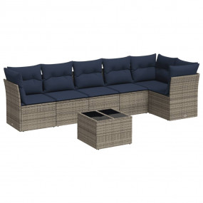 7 Piece Patio Sofa Set with Cushions Gray Poly Rattan