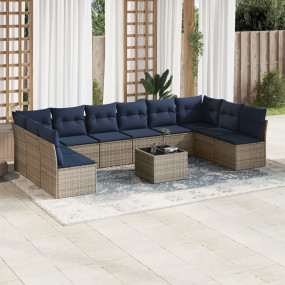 11 Piece Patio Sofa Set with Cushions Gray Poly Rattan