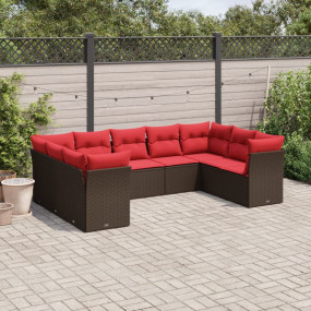 9 Piece Patio Sofa Set with Cushions Brown Poly Rattan