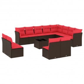 13 Piece Patio Sofa Set with Cushions Brown Poly Rattan