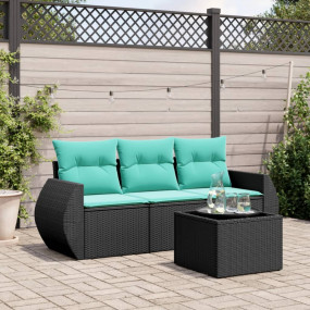 4 Piece Patio Sofa Set with Cushions Black Poly Rattan