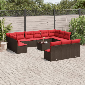 14 Piece Patio Sofa Set with Cushions Brown Poly Rattan