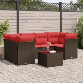 7 Piece Patio Sofa Set with Cushions Brown Poly Rattan