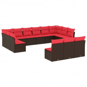 13 Piece Patio Sofa Set with Cushions Brown Poly Rattan