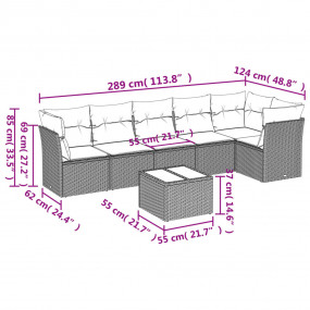 7 Piece Patio Sofa Set with Cushions Brown Poly Rattan