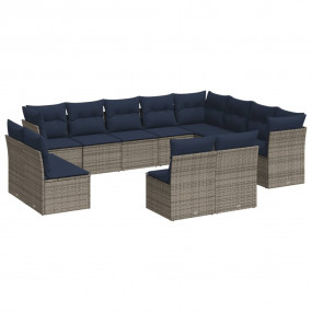 12 Piece Patio Sofa Set with Cushions Gray Poly Rattan