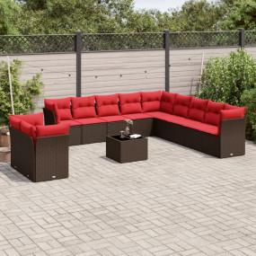 12 Piece Patio Sofa Set with Cushions Brown Poly Rattan