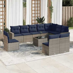 11 Piece Patio Sofa Set with Cushions Gray Poly Rattan