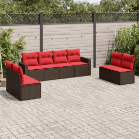 8 Piece Patio Sofa Set with Cushions Brown Poly Rattan