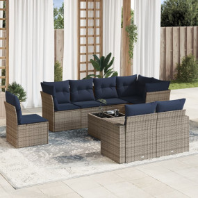 9 Piece Patio Sofa Set with Cushions Gray Poly Rattan