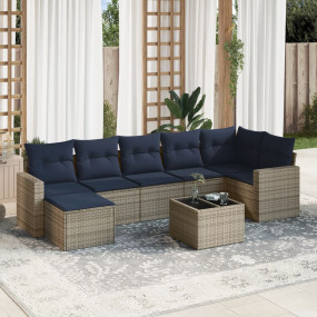 8 Piece Patio Sofa Set with Cushions Gray Poly Rattan