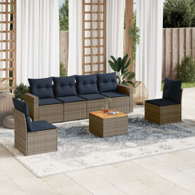 7 Piece Patio Sofa Set with Cushions Gray Poly Rattan