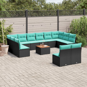 13 Piece Patio Sofa Set with Cushions Black Poly Rattan